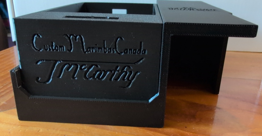3D printed V3 control box with Custom Marimbas Canada JMcCarthy logo